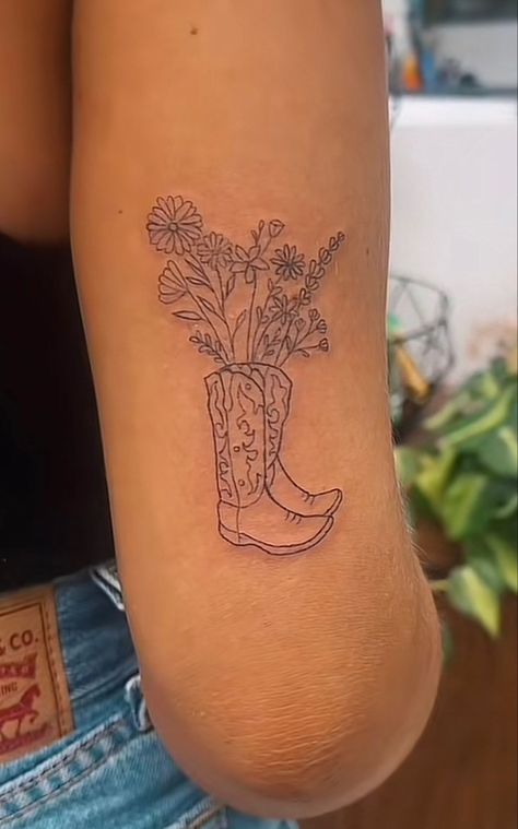 Goodbye Earl Tattoo, Woman’s Patchwork Sleeve Tattoo, Cowgirl Boot Tattoo Small With Flowers, Til You Can’t Tattoo, Miranda Lambert Tattoo Ideas, Flower Boot Tattoo, Antlers Tattoos For Women, Sitting On The Dock Of The Bay Tattoo, Women Tatoos Ideas With Meaning