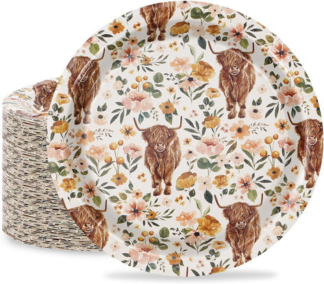 Boho Floral Highland Cow Paper Plates Watercolor Flower Cow Disposable Round Plates 9 Inch Rustic Farmhouse Tableware Dessert Plates for Birthday Baby Shower Wedding, 24Pcs #ad #highlandcow #highlandcowbabyshower #babyshowerplates #babyshowersupplies Highland Cow 1st Birthday Party, Boho Cow Baby Shower Theme, Highland Cow Party Ideas, Boho Highland Cow Baby Shower Theme, Highland Cow Bridal Shower Ideas, Highland Cow Themed Baby Shower Ideas, Highland Cow Baby Shower Ideas, Cow Themed Baby Shower Ideas, Highland Cow Baby Shower Theme