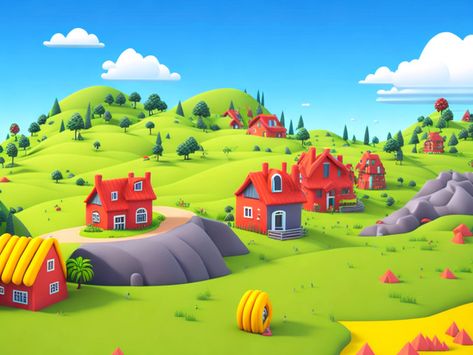 3d Cartoon Village Hills Landscape Background#pikbest##Backgrounds Cartoon Background 3d, 3d Cartoon Background, Cartoon Village, Village Background, 3d Wallpaper Cartoon, Hills Landscape, Nature 3d, Aerial Video, Landscape Background