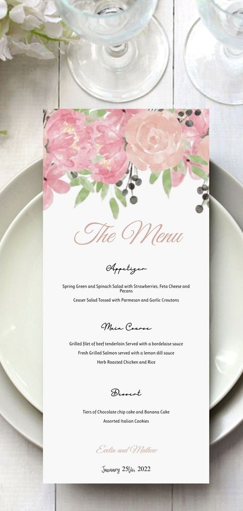 Handmade Menu Card, Menu Card Design Creative, Dinner Menu Wedding, Roast Chicken And Rice, Bordelaise Sauce, Lemon Dill Sauce, Menu Card Design, Beef Filet, Wedding Dinner Menu