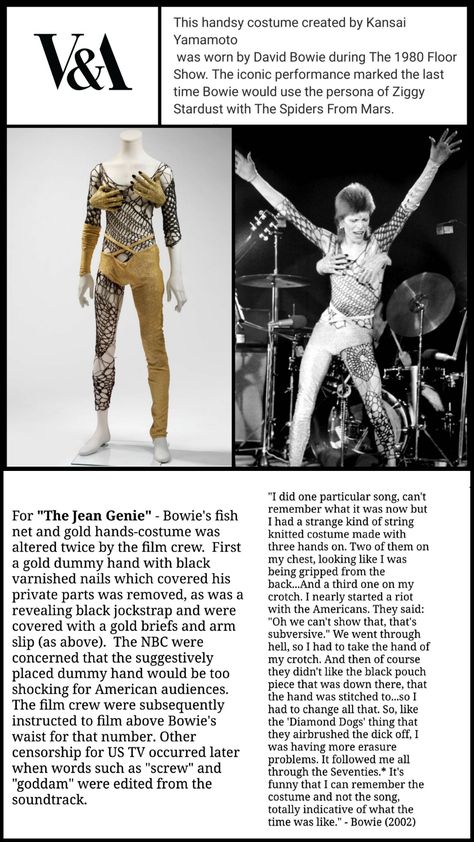 David Bowie Costume, David Bowie Graphic, Bowie Quotes, Spiders From Mars, Character Designing, Jean Genie, Kansai Yamamoto, Poster Ads, Ziggy Stardust