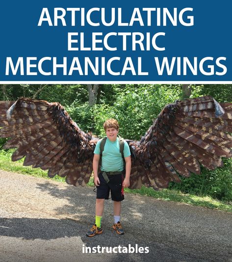 OhioFlyer sharers these amazing articulating electric mechanical wings made by his son. #Instructables #costume #cosplay #prop #STEM Articulating Wings Diy, How To Make Wings Costume, Diy Wings Costume, Mothman Cosplay, Articulating Wings, Wings Costume Diy, Mechanical Wings, How To Make Wings, Halloween Diy Costume