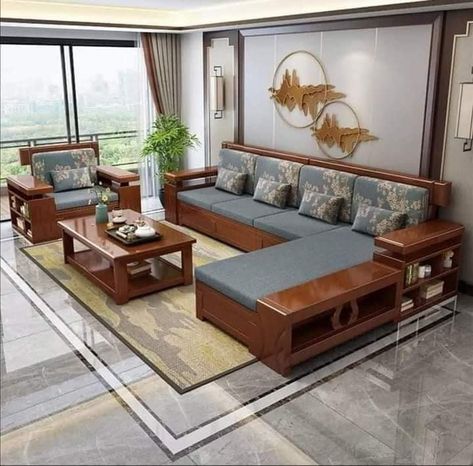 Sofa Design Wood, Wooden Sofa Set Designs, Corner Sofa Design, Wooden Sofa Designs, Sofa Modern, Hall Interior Design, Wooden Sofa Set, Furniture Design Wooden, Living Room Sofa Design