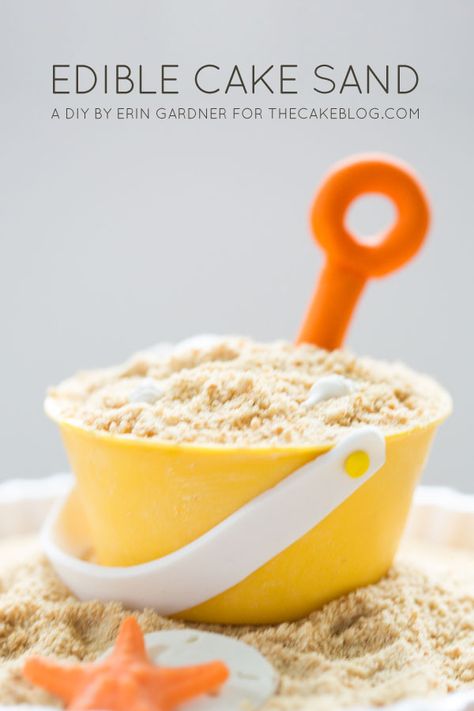 Make edible sand from cake | great for summer cakes | DIY Cake Tutorial by Erin Gardner for TheCakeBlog.com How To Make Sand, Edible Sand, Beach Cakes, Cake Blog, Fondant Figures, Edible Cake, Cake Decorating Tutorials, Diy Cake, Cake Toppings