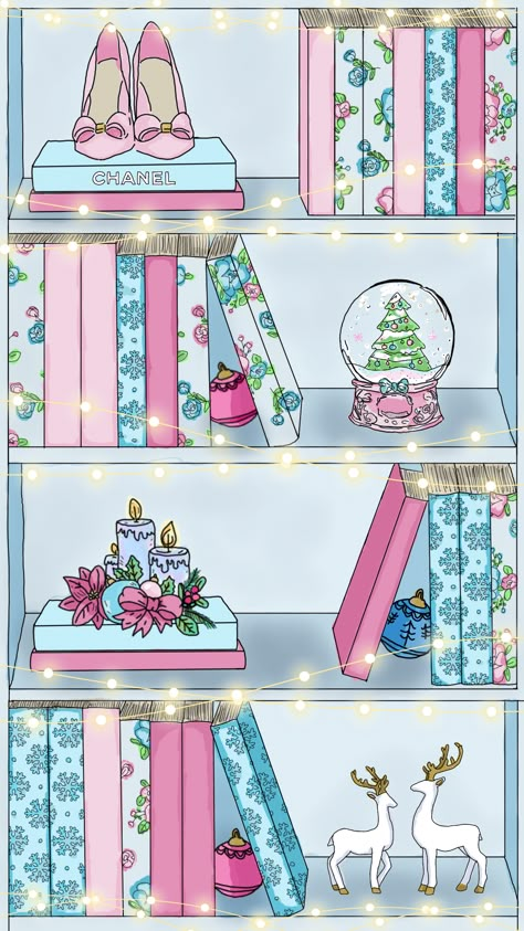 Pastel Christmas Wallpaper, Christmas Bookshelf, Wallpapers Christmas, Pastel Prints, Christmas Lockscreen, Idee Cricut, Xmas Wallpaper, Christmas Phone Wallpaper, Cute Christmas Wallpaper