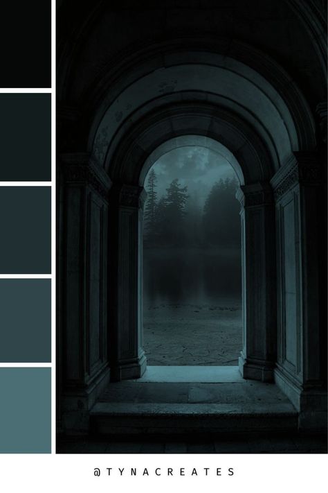 Dark Color Palette Aesthetic, Dark Gothic Color Palette, Fantasy Aesthetic Color Palette, Dark But Colorful Aesthetic, Darkness Color Palette, Graveyard Color Palette, Dark Mermaid Color Palette, Grayscale Color Palette, Stormy Color Palette