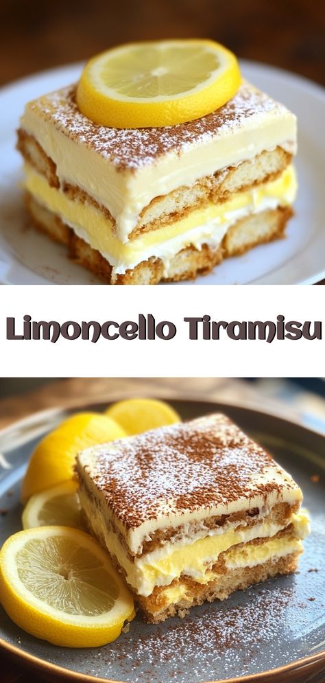 Limoncello Tiramisu Limoncello Dessert Recipes, Limoncello Tiramisu Recipe, Easy Tiramisu Recipe Simple, Cranberry Tiramisu, Flavored Tiramisu, Tiramisu Flavors, Lemon Tiramisu Recipe, Lemoncello Dessert, Limoncello Desserts