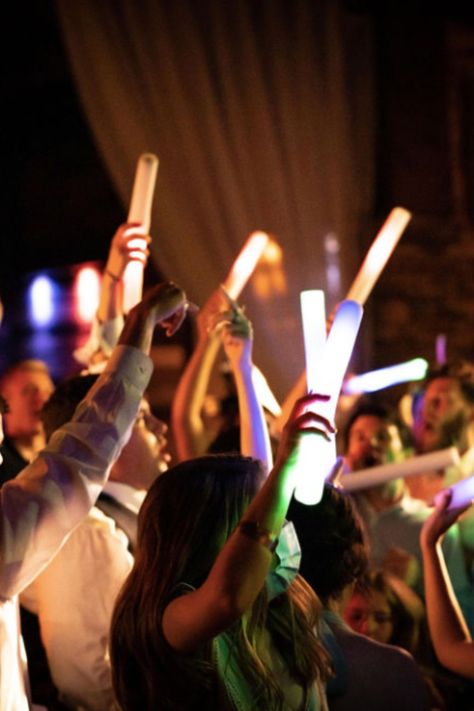 Wedding Reception Foam Glow Sticks, Neon Lights Wedding Glow Sticks, Reception Dance Floor Ideas, Glowstick Wedding Dance Floor, Glow Party Wedding, Wedding Dance Light Sticks, Light Up Wands Wedding, Wedding After Party Dance Floor, Wedding Reception Dancing Props