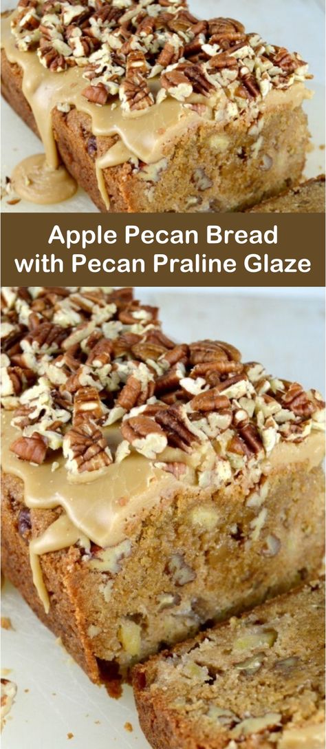 This easy Apple Bread Recipe boasts real diced apples and pecans with a sticky praline glaze. Perfection for a quick […] Apple Pecan Bread, Apple Praline Bread, Praline Glaze, Pecan Bread, Apple Bread Recipe, Pecan Praline, Apple Glaze, Weekday Breakfast, Pecan Pralines