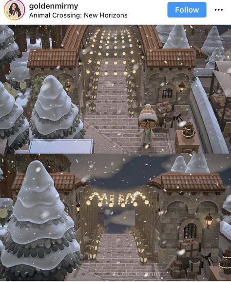 Snow Reference, Market Entrance, Acnh Kawaii, Road Scenery, Light Tunnel, Ac New Leaf, Snowy Night, Animal Crossing Guide, Animal Crossing Wild World