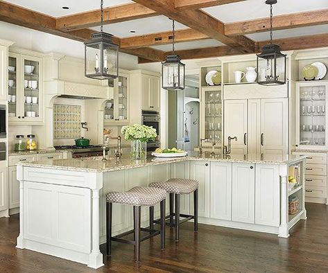 Small L Shaped Kitchen With Island Weird Shaped Kitchen, L Shaped Kitchen Island, Small L Shaped Kitchens, L Shaped Island, Cookbook Storage, Exposed Ceiling, Color Kitchen, Shaped Kitchen, Gardens Ideas