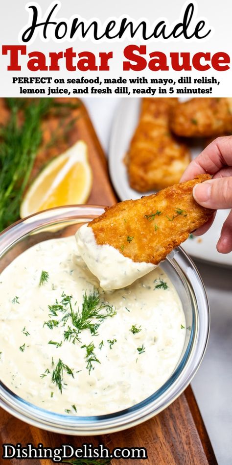 Easy Tartar Sauce Recipe How To Make Tartar Sauce, Tar Tar Sauce Recipe, Tater Sauce Recipe, Cajun Tartar Sauce Recipe, Tatar Sauce, Easy Tartar Sauce, Dill Relish, Tartar Sauce Recipe, Oven Fried Fish