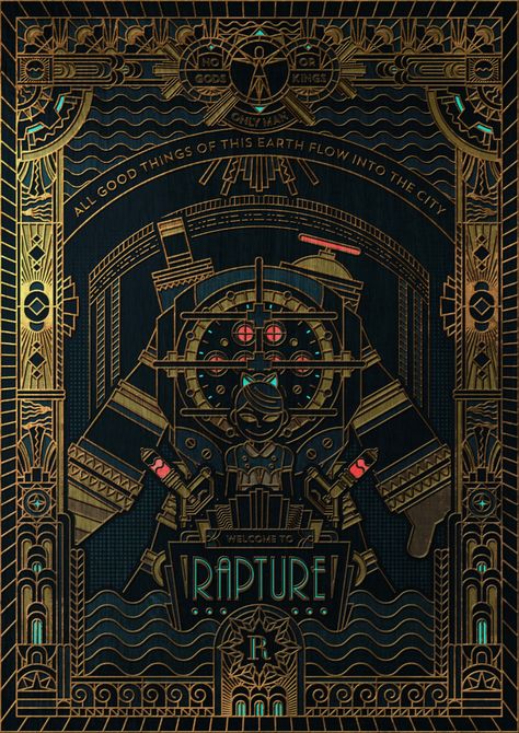 Sci Fi Poster Design, Bioshock Aesthetic, Bioshock Artwork, Bioshock 1, Bioshock Rapture, Bioshock Game, Arte Art Deco, Bioshock Art, Bioshock Series