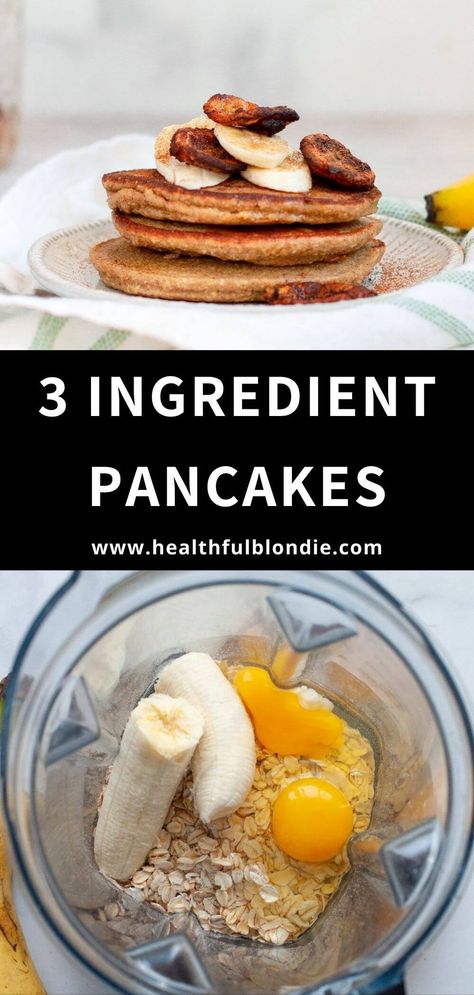 The best fluffy 3 ingredient banana oat protein pancakes everyone will love. Made with banana, rolled oats, and eggs, these single-serve oatmeal blender pancakes are super soft, healthy, and incredibly tasty. They have over 20 grams of protein in them! 3 Ingredient Pancakes, Banana Protein Pancakes, Banana Oatmeal Pancakes, Banana Oat Pancakes, Banana And Egg, Banana Oat, Oat Pancakes, Oatmeal Pancakes, Banana Oats