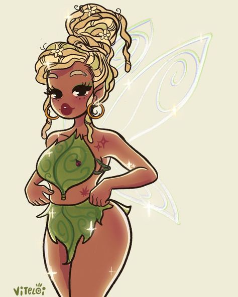 ELOI on Instagram: “Tinker Bell idea 🧚🏽‍♀️🧚🏼” Black Fairy Drawing, Tinker Bell Fanart, Black Tinker Bell, Viteloi Art, Black Tinkerbell, Cartoon Fan Art, Bff Art, Hayao Miyazaki Art, Black Superstar