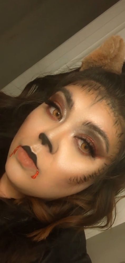 Wolf Halloween makeup Granny Wolf Costume, Cute Wolf Makeup, Diy Wolf Costume Women, Easy Wolf Makeup, Big Bad Wolf Costume Women, Wearwolf Costume, Wolf Makeup Women, She Wolf Costume, Wolf Costume Makeup