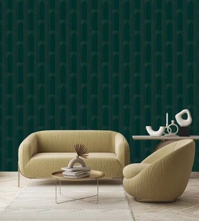 Mercer41 Keing Peel and Stick Wallpaper Panel | Wayfair Gold Pattern Wallpaper, Geometric Wallpaper Green, Salon Office, Wallpaper Panel, Wallpaper Murals, Contemporary Minimalist, Bedroom Nursery, Accent Wallpaper, Geometric Wallpaper