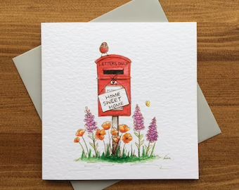 Homemade Cards For New Home, Watercolor Housewarming Card, Moving House Cards Handmade, New Home Greeting Card, New Home Cards Ideas, New Home Watercolor Card, New House Cards Handmade, New Home Cards Handmade, Housewarming Cards