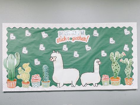 Classroom bulletin board for llama and catus theme. Llama Classroom, Classroom Bulletin Board, Classroom Bulletin Boards, Classroom Setup, Future Classroom, Bulletin Boards, Bulletin Board, Llama, Kids Rugs