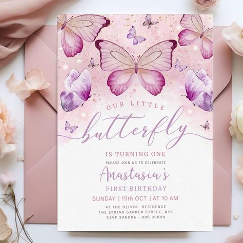 IoncreativaStudio - Etsy Indonesia 21st Birthday Invitations, Butterfly Theme, Baptism Invitations, Baby Shower Invites, Birthday Invitation Template, Prayer Cards, Spring Garden, 21st Birthday, Precious Moments