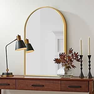 JAWGLOW Arched Mirror, 38"X26" Bathroom Vanity Mirror for Wall, Arched Bathroom Mirror for Wall Décor with Metal Frame for Bedroom, Entryway, Living Room, Gold Dressing Room Black, Arched Bathroom, Stand For Bedroom, Dresser Decor Bedroom, Arched Floor Mirror, Bedroom Dressing Room, Mirror With Stand, Bedroom Dressing, Arched Mirror