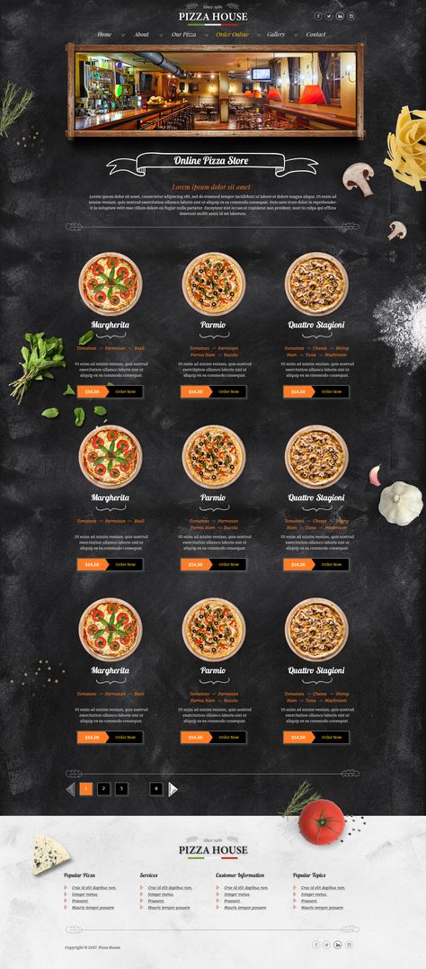 Pizzeria PSD Template Preview - ThemeForest Pizzeria Decoration Ideas, Pizza Menu Design, Menu Design Ideas, Pizzeria Menu, Pizzeria Design, Pizza Store, Restaurant Design Inspiration, Pizza House, Pizza Express