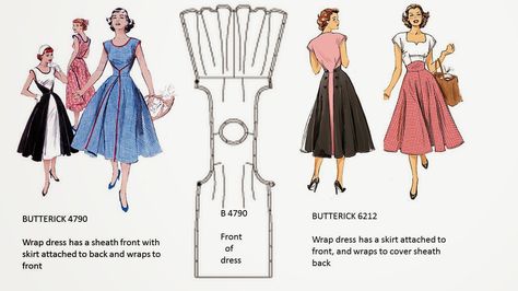 Butterick Dress Patterns, Vintage Wrap Dress, 1950s Sewing Patterns, Wrap Dress Pattern, Retro Sewing Patterns, Over Dress, Vintage Dress Patterns, Wrap Around Dress, Dress Making Patterns