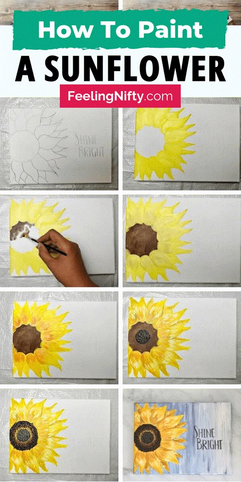 How to Paint a Sunflower - Learn to Paint for Beginners Series Paint A Sunflower, Paint Sunflower, Sunflower Canvas, Canvas Painting Tutorials, Simple Canvas Paintings, Cute Canvas Paintings, Easy Canvas Art, Learn How To Paint, Soyut Sanat Tabloları