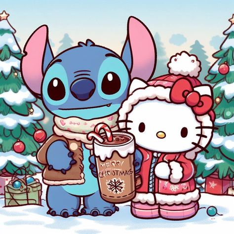 Cute Christmas Pictures To Draw, Stitch And Hello Kitty, Hello Kitty And Stitch, Kitty Wallpaper Iphone, Hello Kitty Wallpaper Iphone, Pink Hello Kitty Wallpaper, Hello Kitty Navidad, Christmas Pictures To Draw, Stitch Hello Kitty