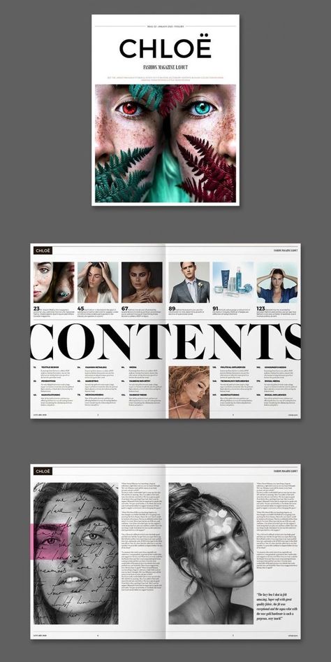 Indesign Cover Page, Editors Page Magazine Layout, Indesign Design Ideas, Magazine Index Page Design, Book Magazine Cover, Fashion Magazine Design Cover, Magazine Layout Ideas Graphic Designers, Fashion Magazine Inspiration, Graphic Designer Inspiration