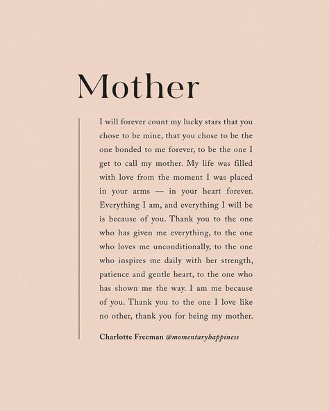 Charlotte Freeman on Instagram: “M O T H E R 💛 a tribute to all the amazing mothers out there. Mother is a limited edition for Mother’s Day and arrives this week -…” Momentary Happiness, Charlotte Freeman, Give Me Everything, All Souls Day, One Last Time, Really Good Quotes, Spiritual Wellness, Mother Quotes, Lucky Star