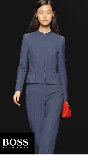 Hugo Boss blue peplum suit. Debuted Feb 2013 Boss Lady Shirt, Hugo Boss Women, Kate Middleton Dress, Boss Shirt, Style Royal, Estilo Real, Ladies Blazer, Navy Suit, Royal Fashion