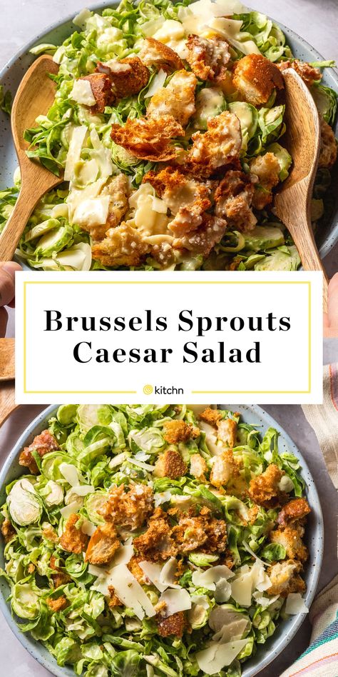 Veggie Bowls, Shredded Brussel Sprouts, Caesar Salad Recipe, Vegetarian Life, One Pot Dinners, Sprouts Salad, Brussels Sprout, Food Time, Croutons Homemade