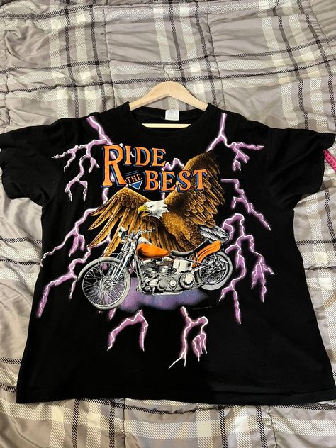 Vintage Vintage American Thunder Ride The Best AOP Shirt | Grailed Vintage Tee Outfit Men, Vintage Tee Outfit, Vintage Tshirt Design, Thunder Shirt, Nascar Shirt, Tee Ideas, Nascar Shirts, Harley Davidson T Shirts, Harley Davidson Shirt