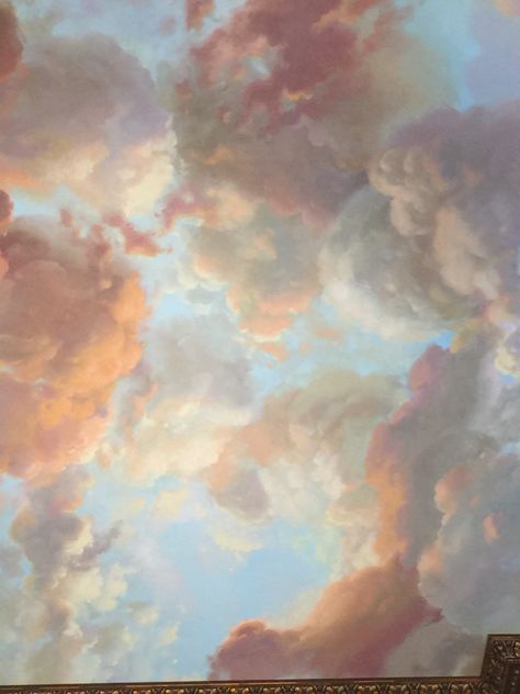 Rennaissance Art Clouds, Ethereal Art Background, Ceiling Sky Painting, Clouds Painting Wallpaper, Paintings Of Clouds, Cloud Ceiling Painting, Sky Ceiling Bedroom, Mural Clouds, Cloud Oil Painting