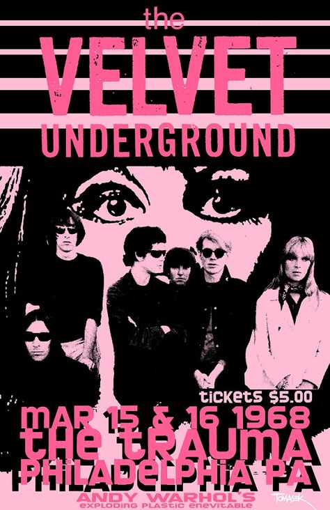 Velvet Underground - 1968 Underground Concert, Velvet Underground Poster, Philadelphia Poster, Garage Punk, The Velvet Underground, Vintage Concert Posters, Music Concert Posters, Vintage Music Posters, Band Poster