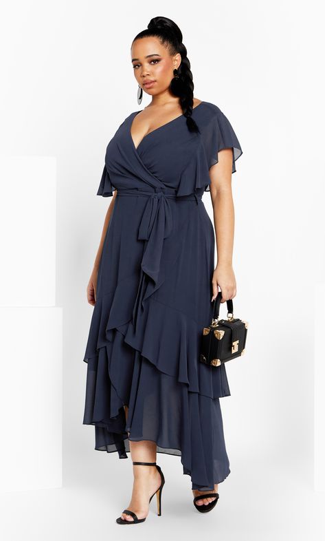 Flirty Tier Maxi Dress - navy Plus Size Wedding Guest Outfit, Black Plus Size Dress, Dresses For Apple Shape, Plus Size Clothing Online, Plus Size Maxi Dress, Floral Playsuit, Silver Clutch, Plus Size Formal Dresses, Iconic Dresses