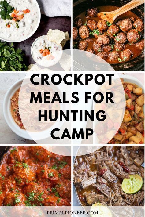 If you're a hunter looking to up your hunting camp game this season, look no further than these crockpot meals for hunting camp. Hunting Dinner Ideas, Cabin Crockpot Meals, Hunting Camp Food Ideas, Camp Crockpot Meals, Hunting Lodge Meals, Easy Hunting Meals, Hunting Snacks For Husband, Hunting Camp Decorating Ideas, Snacks For Hunting Trip