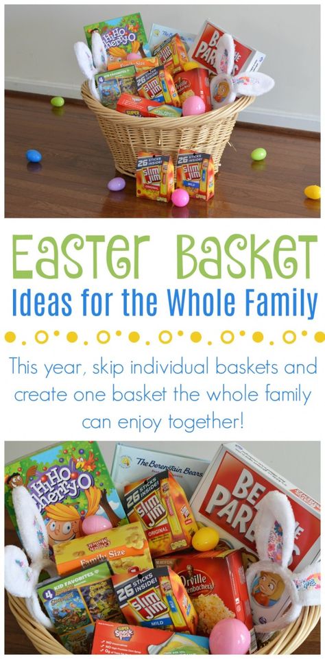 We've started giving one Easter basket to the whole family, rather than individual baskets. With 4 kids, it's not only a money saver, it also helps us to focus on gifts the family can enjoy together! #ad #SlimJimEasterBasket Easter Basket Ideas For Adults, Easter Outreach, Family Easter Basket, Easter Gift For Adults, Creative Easter Baskets, Adult Easter, Diy Easter Gifts, Easter Basket Ideas, Family Easter