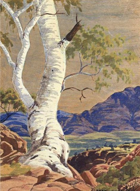 Wandering Silent Vertexes and Frozen Peaks: MOUNT RAZORBACK PAINTED BY ALBERT NAMATJIRA Albert Namatjira Paintings, Albert Namatjira, Razorback Painting, Australia Landscape, Australian Painting, Indigenous Australian Art, Australian Painters, Australian Landscape, Abandoned Ships