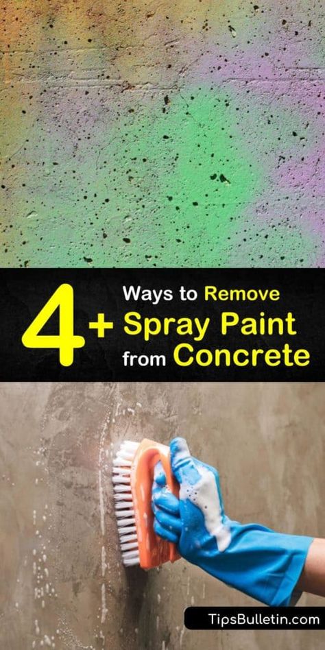 Learn how to remove spray paint from concrete after an overspray accident. Use a stripper or paint thinner with a hard bristle brush for scrubbing a concrete surface or clean away paint on outdoor surfaces with a power washer. #removespraypaint #concrete #paint #cleanpaintoffconcrete Spray Paint Remover, Remove Paint From Concrete, Cement Cleaner, Cement Patio, Stripping Paint, Power Washer, Diy Cleaning Solution, Diy Techniques, Paint Thinner