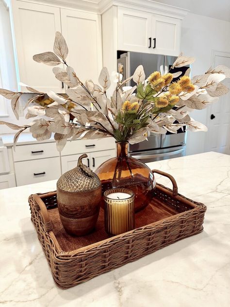 Kitchen Counter Fall Decor Ideas, Top Of Kitchen Cabinet Decor Fall, Large Kitchen Island Fall Decor, Kitchen Counter Corner Fall Decor, Fall Island Decor, Kitchen Island Fall Decor, Island Decor Kitchen, Fall Kitchen Island Decor, Fall Kitchen Countertop Corner Tray