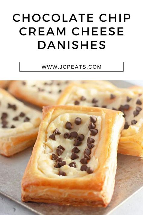 You're going to love my Chocolate Chip Cream Cheese Danishes, which are made with pre-made puff pastry. Quick, easy, and delicious! Easy Dessert Chocolate, Cream Cheese Danishes, Puff Pastry Chocolate, Chocolate Chip Cream Cheese, Cheese Danishes, Pastry Chocolate, Dessert Chocolate, Easy Dessert, Puff Pastry