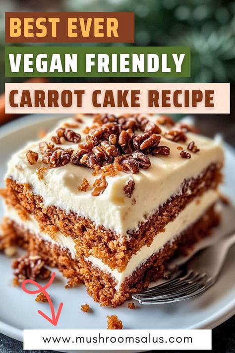 Indulge in this irresistible vegan-friendly carrot cake recipe, perfect for any occasion! This moist, flavorful cake is topped with a rich, dairy-free cream cheese frosting and crunchy pecans. It’s easy to make, uses simple ingredients, and is the perfect treat for any vegan or vegetarian dessert lover. Ideal for birthdays, family gatherings, or even just a snack, these carrot cake bars with cream cheese frosting are a crowd-pleaser. Plus, they’re gluten-free, making them a guilt-free ... Dairy Free Cheesecake Recipe, Dairy Free Carrot Cake, Dairy Free Cream Cheese Frosting, Bunt Cake Recipe, Vegan Carrot Cake Recipe, Raw Vegan Dessert Recipes, Healthy Vegan Cookies, Bars With Cream Cheese Frosting, Bars With Cream Cheese