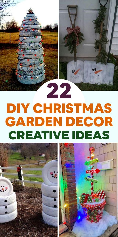 Transform your outdoor space into a festive wonderland with our easy DIY Christmas garden decor ideas. Whether you're into charming light arrangements or stylish planters, we've got you covered! Spark holiday joy in every nook of your yard by following our creative tutorials and inspiration. Let the enchantment of the season shine in your garden this winter as you bring these unique decor concepts to life. Explore a world of possibilities and make your yard merry and bright this Christmas season Winter Yard Decorations Diy, Xmas Garden Decoration, Flower Bed Christmas Decor, Diy Christmas Yard Decorations Lights, Christmas Yard Decorations Diy Outdoor, Diy Outdoor Christmas Tree Decorations, Plywood Christmas Yard Decorations Diy, Outdoor Christmas Decorations Yard Ideas, Front Yard Christmas Decorations Ideas