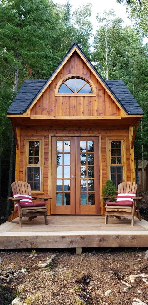 10' X 10' Bala Bunkie Edgarton Massachusetts | Cabins | Summerwood Products Rustic Cabin Plans, Bunkie Ideas, Cabin Plan, Cabin Doors, Prefab Cabins, Cabin Exterior, Cabin Floor Plans, Tiny Cabins, Tiny Cabin