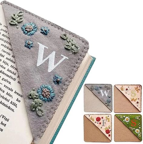 Personalized Hand Embroidered Corner Bookmark,Hand Stitched Felt Corner Letter Bookmark, Felt Triangle Bookmark, Cute Flower Bookmarks for Book Reading Lovers Meaningful Gift Hand Embroidered Corner Bookmark, Embroidered Corner Bookmark, Felt Bookmark, Corner Bookmark, Bookmarks For Books, Winter Books, Custom Bookmarks, Corner Bookmarks, Personalized Bookmarks