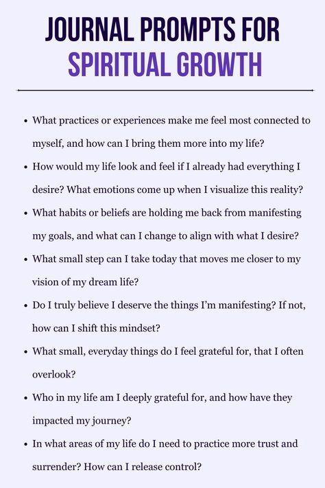 Pin these powerful journal prompts for spiritual growth and awakening💜 
A big part of our spiritual journey is to understand ourselves and our deepest desires. 
You can use these pins to practice gratitude, self-discovery, manifestation, or to go deeper into your awareness and achieve self-growth. 

"5 Most Powerful Spiritual Practices for Deep Transformation" article available on the link. ☀️ Spiritual Meaning Of Hiccups, Counseling Tips, Daily Journal Prompts, Mindfulness Exercises, Blog Topics, New Thought, Spiritual Meaning, Practice Gratitude, Spiritual Practices