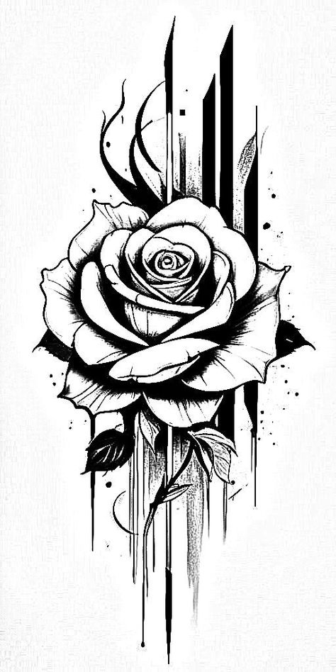 Hip Tattoo Stencil, Vector Tattoos, Blackwork Rose Tattoo, Black And White Rose Tattoo, Floral Hip Tattoo, Sketchy Tattoo, Rose Drawing Tattoo, Animal Tattoo Ideas, Cool Tattoo Drawings