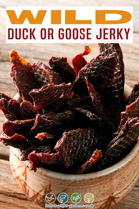 Duck Jerky Recipes, Goose Jerky Recipe, Goose Jerky, Jerky Seasoning Recipe, Jerky Marinade Recipes, Jerky Recipes Dehydrator, Deer Jerky Recipe, Duck Jerky, Jerkey Recipes